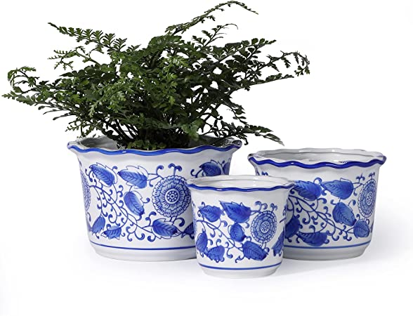 Blue and White Porcelain Planter - POTEY 057901 7.5   6   4.5 Inch Ceramic Plant Pots Container Indoor Home Decorative for Plants Flower Succulent(Plants NOT Included)