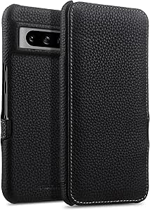 StilGut Etui Compatible avec Google Pixel 8 Pro Coque à Rabat latéral et Fermeture à Clip en Cuir véritable, Noir