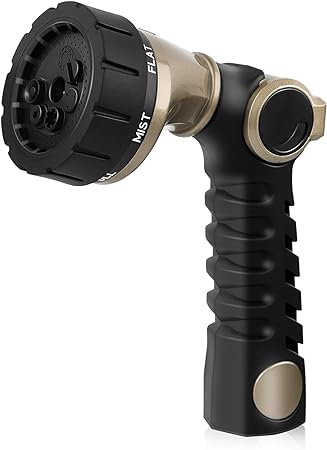 RESTMO Garden Hose Nozzle, Heavy Duty Metal Water Hose Sprayer with 7 Watering Patterns, Thumb Control, On Off Valve, High Pressure Nozzle Sprayer for Watering Plants, Car and Pet Washing