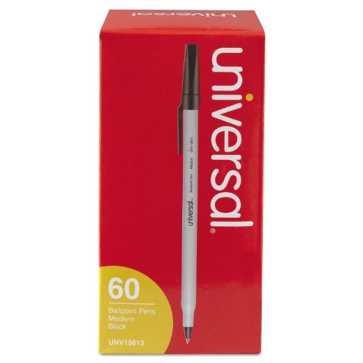 Universal Economy Ballpoint Stick Oil-Based Pen, Black Ink, Medium, 60/Pack (15613)