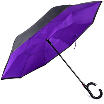 Reverse Inverted Auto Open Umbrella - Upside Down Windproof Umbrellas for Women and Men (15 Designs)