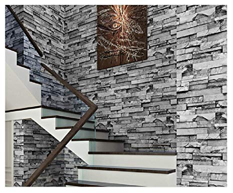 Blooming Wall: 3D Faux Cultural Brick Stone Wallpaper Roll for Livingroom Bedroom, 20.8 In32.8 Ft=57 Sq.ft,Gray