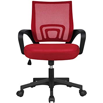 Ergonomic Mesh Office Chair Mid-Back Height Adjustable Computer Chair w/Lumbar Support & 360° Rolling Casters 125kg/276lb Weight Capacity Red