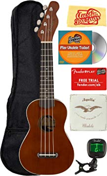 Fender Venice Soprano Ukulele - Natural Bundle with Gig Bag, Tuner, and Austin Bazaar Instructional DVD