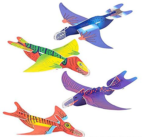 Foam Glider Dinosaur – 48 Pack – Assorted Colors And Designs Foam Airplane Flying Gliders - For Kids Great Party Favors, Bag Stuffers, Fun, Toy, Gift, Prize