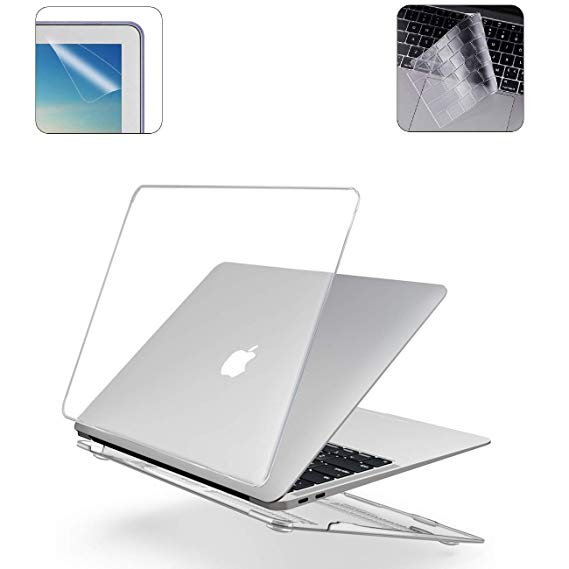 Applefuns A1932 MacBook Air 13 Inch Case Keyboard Skin Cover Screen Protector for 2018 Release MacBook with Retina Display Touch ID - Crystal Clear
