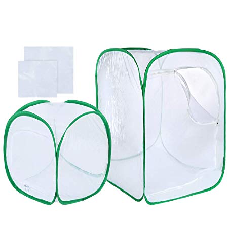 Pllieay 2 Pieces 2 Sizes Butterfly Habitat Cage with Clear PVC Film, Collapsible Light-transmitting Terrarium Pop-up White Insect and Butterfly Net for Kids Raising Insects Outdoor Activities