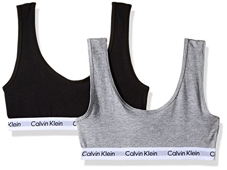 Calvin Klein Big Girls' Crop Bra with Logo Elastic (Pack of 2)