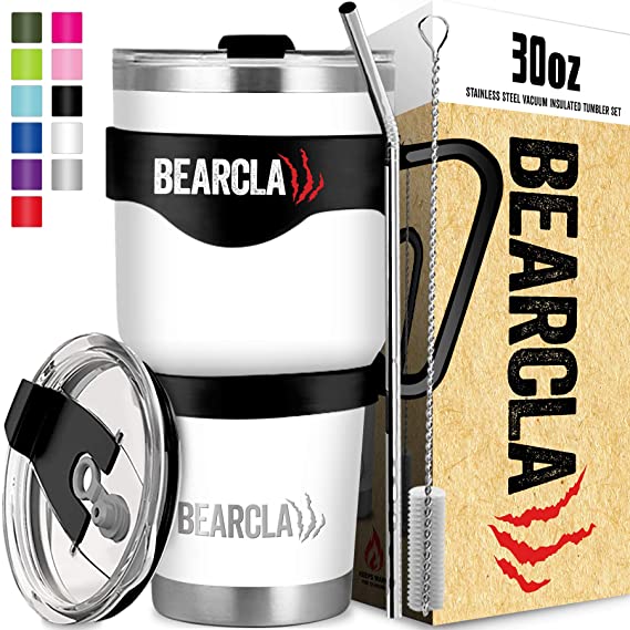 MalloMe BEARCLAW 30 oz White Stainless Steel Vacuum Insulated 6-Piece Tumbler Set