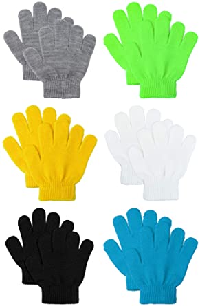 Cooraby 6 Pairs Kids Knitted Magic Gloves Teens Warm Winter Stretchy Full Fingers Gloves