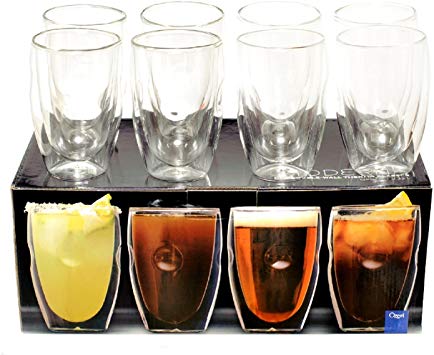 Ozeri DW12A-8 Moderna Artisan Series Double Wall 12 oz. Beverage Glasses, Set of 8