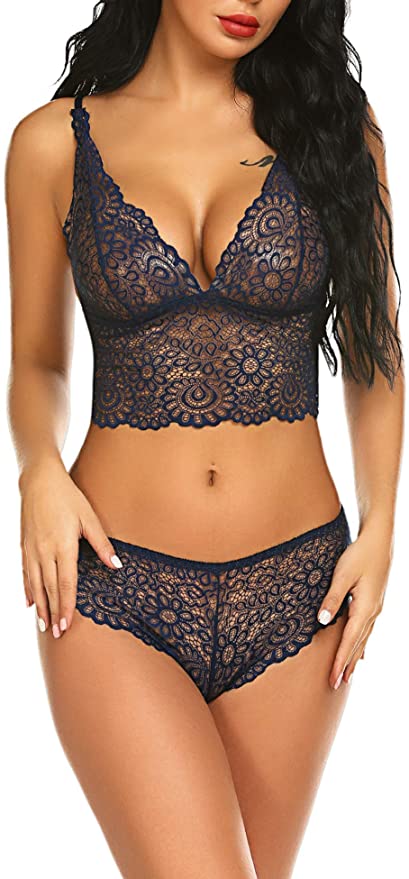 wearella Sexy Bra and Panty Sets for Women Bridal Lace Lingerie Set Two Piece Babydoll Lingerie