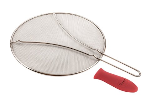 13" Grease Splatter Screen with Heavy Duty Ultra Fine Mesh Plus Silicone Handle Cover - Frying Pan Splatter Guard Fits Most Pans and Easy to Clean