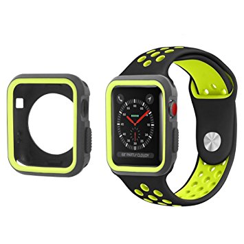 All-inside 42mm Black/Volt Sport Band and Case Bundle for Apple Watch Series 1, Series 2, Series 3, Sport, Edition, M/L size