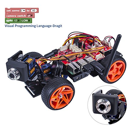 SunFounder Raspberry Pi Smart Video Car Kit V2.0 Block Based Graphical Visual Programming Language Remote Control by UI on Windows/Mac and Web Browser Electronic Toy with Detail Manual