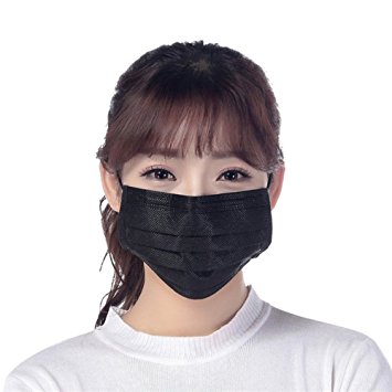 50 Pcs Disposable Earloop Face Masks Germ Dust Protection Four Layer Activated Carbon Filter Face Masks (Black) by Rekukos