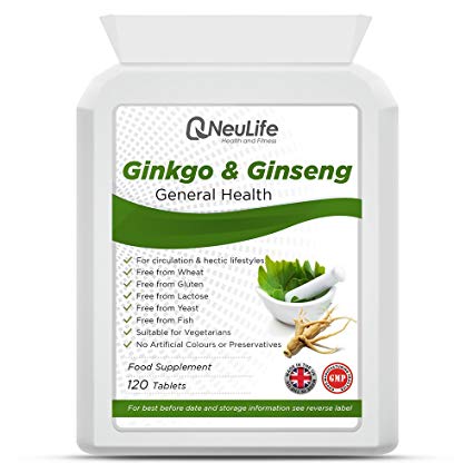 Ginkgo Biloba 3000mg & Korean Ginseng 1000mg x 120 Tablets | High Strength | Neulife Health & Fitness Supplements