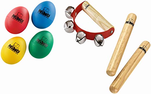 Nino Percussion NP-2 Claves, Egg Shakers, and Sleigh Bells Percussion Pack, Set
