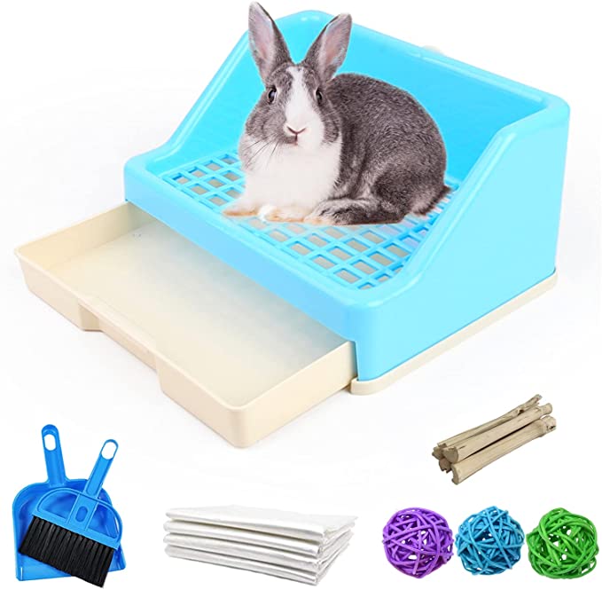 kathson Rabbit Litter Box with Drawer, Small Animal Litter Pet Toilet Potty Trainer Corner Bunny Litter Bedding Box Plastic Pet Pan for Hamster/Guinea Pig/Ferret/Galesaur/Chinchilla