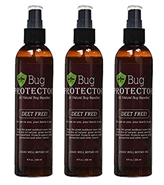 Bug Protector Natural Insect Repellant Spray Deet Free Flies Mosquito 8oz (3-Bottles)