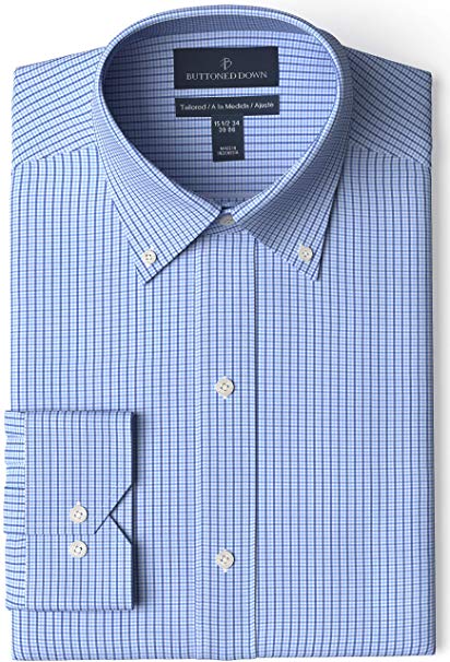 Amazon Brand - BUTTONED DOWN Men's Tailored Fit Check Dress Shirt, Supima Cotton Non-Iron