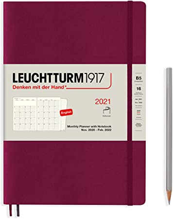 Leuchtturm1917 Monthly Planner & Notebook Composition (B5) 2021, with Extra Booklet, English, Port Red