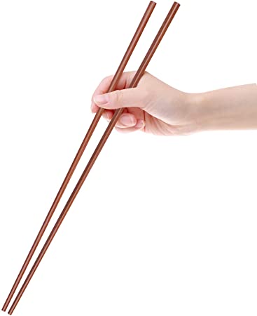 GLAMFIELDS 16.5 Inches Wooden Cooking Chopsticks for Noodles Frying Hotpot Extra Long Kitchen Chop Sticks Brown 2 Pairs