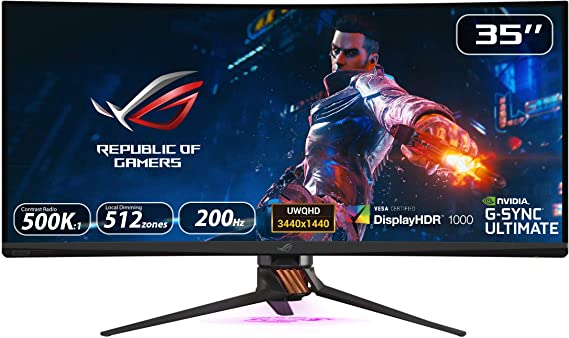 Asus Rog Swift PG35VQ 35” Curved HDR Gaming Monitor 200Hz (3440 X 1440) 2ms G-Sync Ultimate Eye Care DisplayPort HDMI USB Aura Sync HDR10 Displayhdr 1000