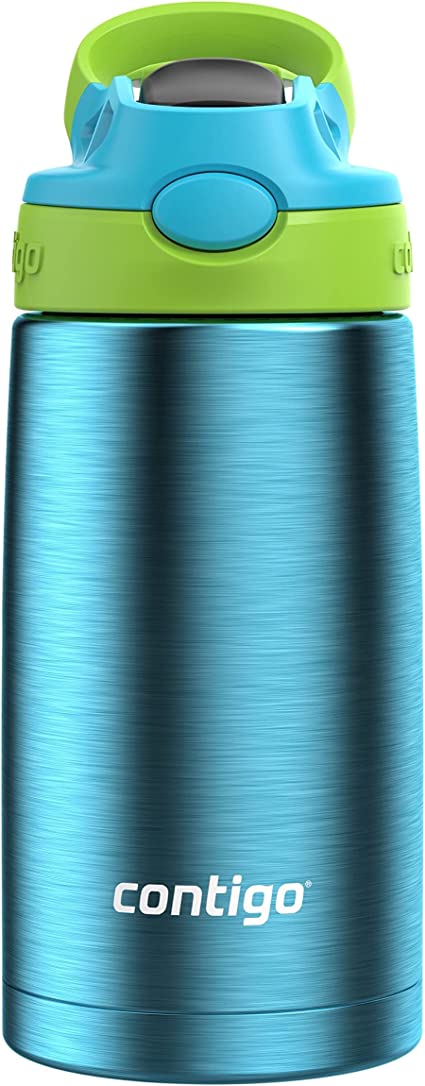 Contigo Aubrey Kids Stainless Steel Water Bottle with Spill-Proof Lid, Cleanable 13oz Kids Water Bottle Keeps Drinks Cold up to 14 Hours, Blue Raspberry/Cool Lime