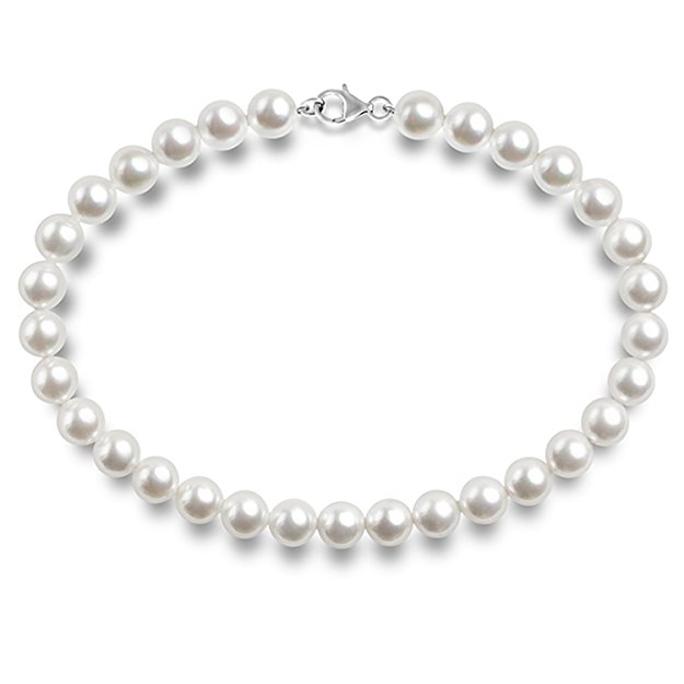 PAVOI Sterling Silver Round White Simulated Shell Pearl Necklace Strand