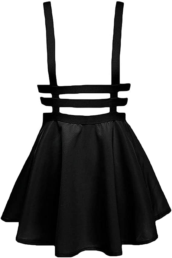 Bluetime Womens Pleated Short Braces Skirt (FBA) (XXL, Black)