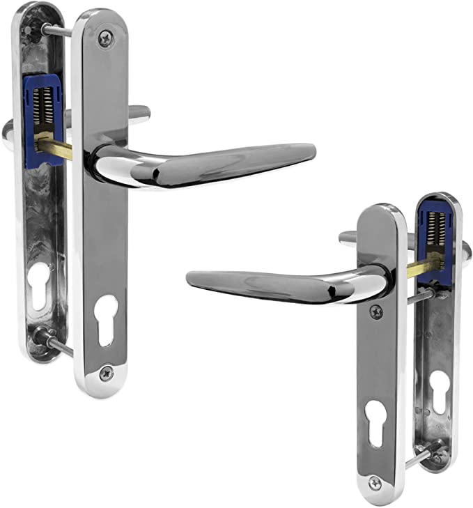 UPVC Door Handle Trojan Sparta 92PZ Sprung Double Glazing Pair Set PVC (Chrome (Long Backplate))