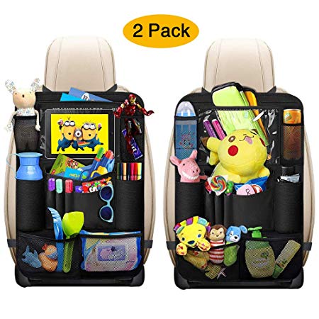 Car Back Seat Organizer Kids - Upgrated 10 Large Big Storage Pockets Car Organizer Seat Back Protectors with 10" Touch Screen Car Tablet Holder Kick Mats for Toy Cartoon Journey Travel (2 Pack)