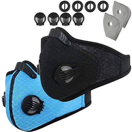 Dustproof Mask - Activated Carbon Dust Masks - with Extra Filter Cotton Sheet and Valves for Exhaust Gas, Anti Pollen Allergy, PM2.5, Running, Cycling, Outdoor Activities