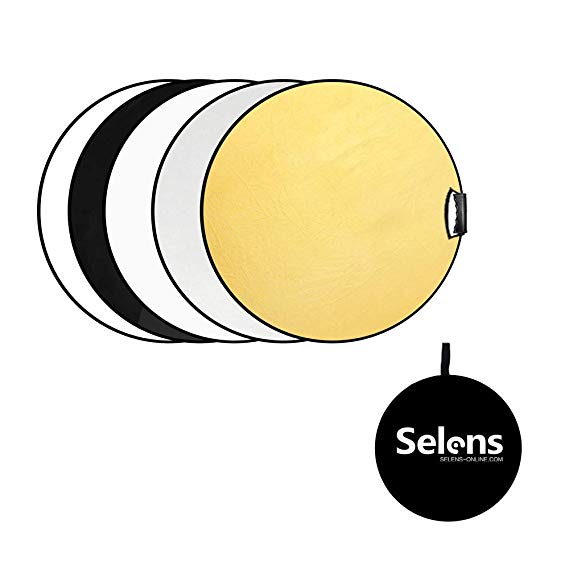 Selens Portable 5-in-1 24 Inch (60cm) Handle Round Reflector Collapsible Multi Disc with Carrying Case for Photography Photo Studio Lighting & Outdoor Lighting