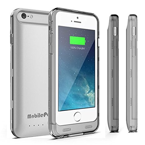 Battery Case for iPhone 6 or iPhone 6s - MobilePal Ultra Slim 3100mAh Charger Case with Tempered Glass Screen Protector - Apple MFi Certified (Silver Case   Smoke & Clear Frames)