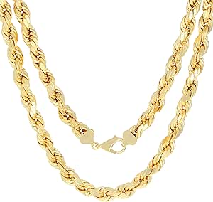 Nuragold 10k Yellow Gold 8mm Rope Chain Diamond Cut Necklace, Mens Jewelry 20" 22" 24" 26" 28" 30"