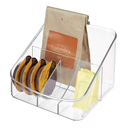 InterDesign Linus Coffee Supply Organizer for Filters, Beans, Sugar, Creamer, Tea Bags - Clear