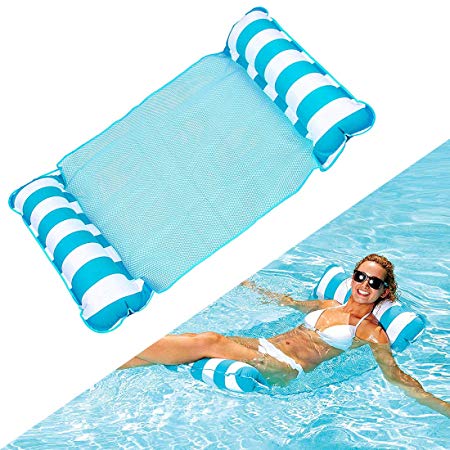 Water Hammock Float, Pool Mattress Floats for Adults, 4-in-1 Multi-Purpose Inflatable Hammock (Saddle, Lounge Chair, Hammock, Drifter) Portable Pool Float (Blue)