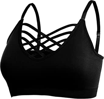 Nolabel Womens Comfort Cami Crop Top Seamless Crisscross Front Strappy Bralette Sports Bra Top with Removable Pads (S~3XL)