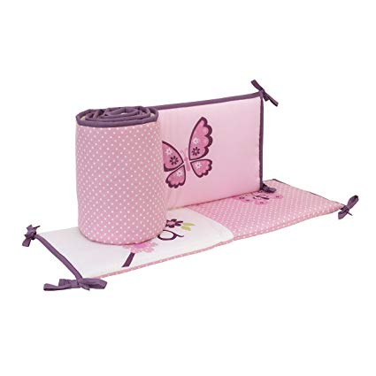Little Bedding Butterfly Blossom 4 Piece Nursery Crib Bumper, Purple/Pink