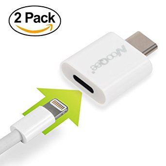 NooQee Lightning 8-Pin to Type C Adapter 2-Pack, Apple Lightning Cable to Type C(USB C) Charge and Sync Converter for iPhone 7/7Plus/6s/5s/SE Cable to Charge Type C Devices-White