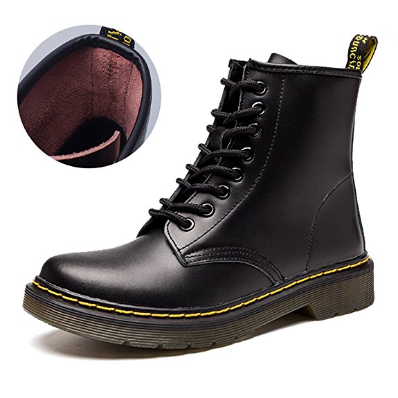 JACKSHIBO Women's Men's Fashion Leather Motorcycle Shoes Winter Combat Boots