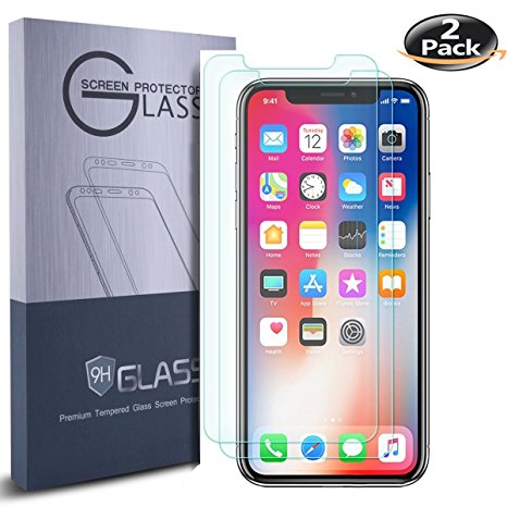 JACNITAD iPhone X Screen Protector Tempered Glass [Case Friendly] 2 Pack for Apple iPhone X / 10 (2017) - Clear