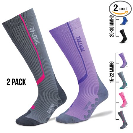 Compression Socks by Thirty48 - 1 or 2 Pairs - Graduated Knee High 15-22 mmHg and 20-30 mmHg - CatalystAF design with Arch Support - For Basketball, Running, Soccer, Gym, Nurses, Maternity