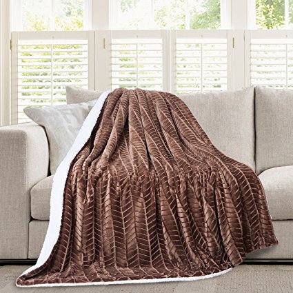 Micromink Flannel Throw Blanket, Reverses to Sherpa, Fuzzy Mink Cozy Warm Fluffy Velvety Home Fashion (60" x 80")Brown