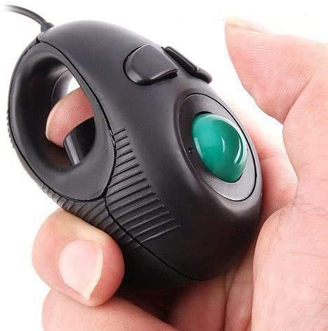 YUMQUA Y-01 Portable Mini Finger Hand Held 4D USB Wired Trackball Mouse for Laptop Mac Window Computer Fits Left and Right Handed Users -Black
