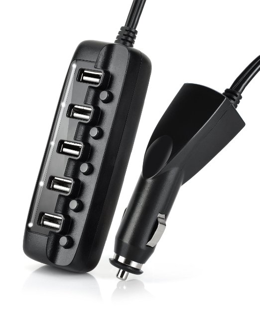 Saicoo® 8A/40W 5-Port Car Charger Featuring Intelligent Full Speed Charging