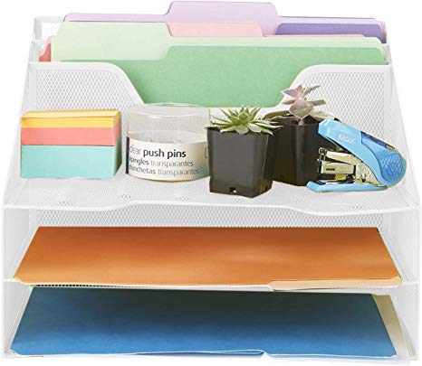 Mind Reader MESHBOX5-WHT 5 Section File, Mesh Organizer 5 Desktop Document Letter Tray for Folders, Mail, Stationary, Desk Accessories, White