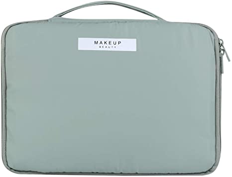 Cosmetic Bag, Yeiotsy Pastel Shade Travel Makeup Bags 2 in 1 Toiletry Kit Organizer with Brush Holders (Green)